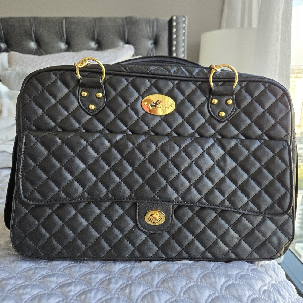 Chic Royal Want Pet Carrier: Black Quilted with Gold Accents